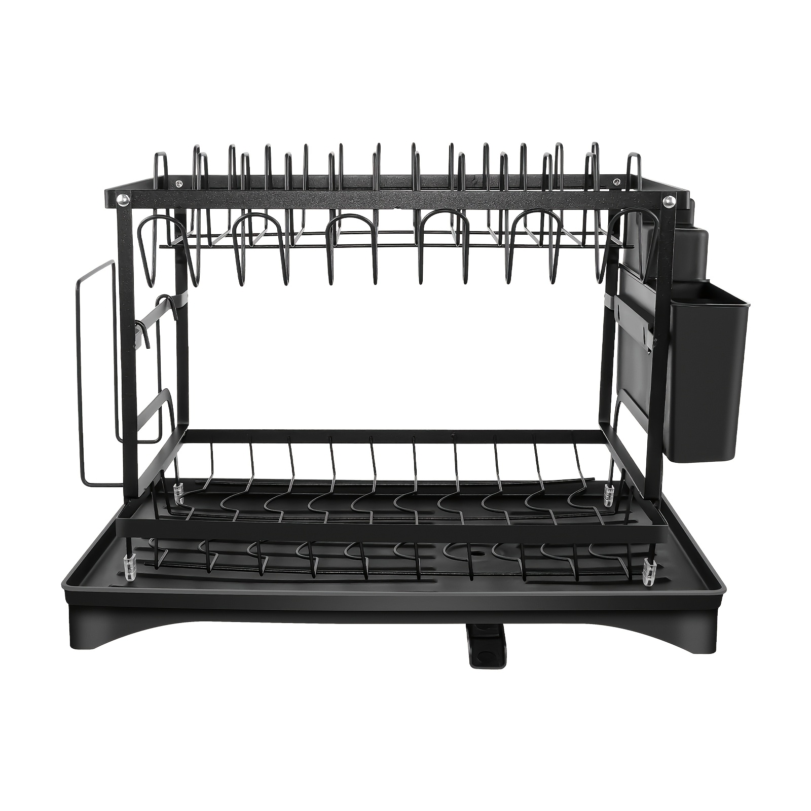 Image of Double-layer Kitchen Dish Rack, Rotatable Drain Pan, Carbon Steel Rust-proof, Tableware Bowl And Plate Storage Drain Rack, Suitable For Kitchen Draining And Storage
