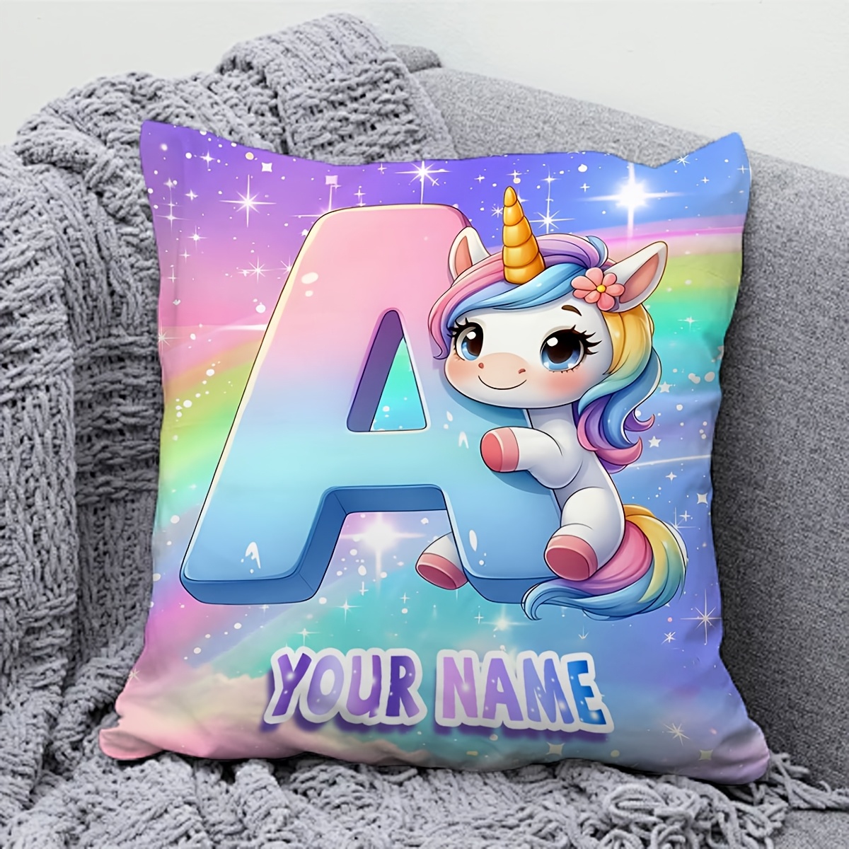 

1pc Customizable Unicorn Personalized , - , , Zippered, Knitted Polyester Decorative For Sofa Decor, , Polyester -