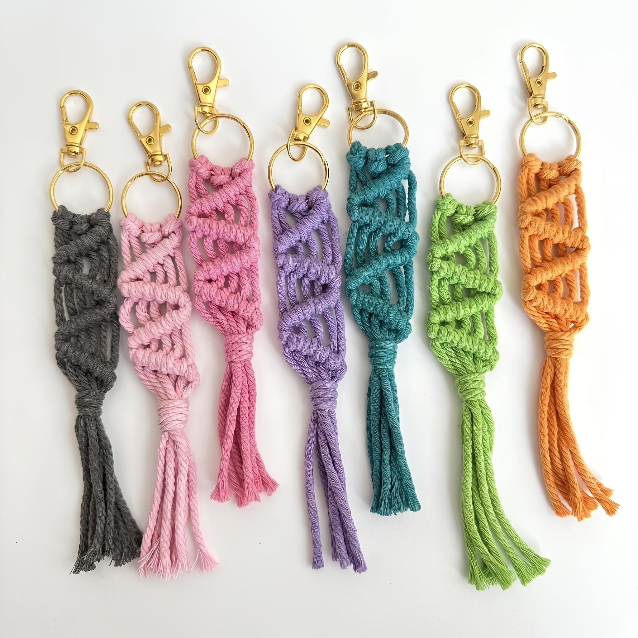 TEMU 7pcs Handmade Braided Novelty Multicolor Keychain With Tassels, Valentine's Day, Gift, For Graduation Gift, Is Perfect For Car Keys And Bag