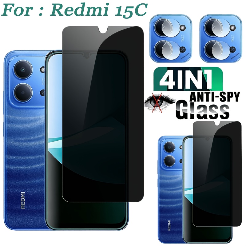 TEMU Juego de 4 piezas 2+2, película de privacidad de cristal, para Redmi 15C, juego de cristal templado antiespía transparente de privacidad todo en