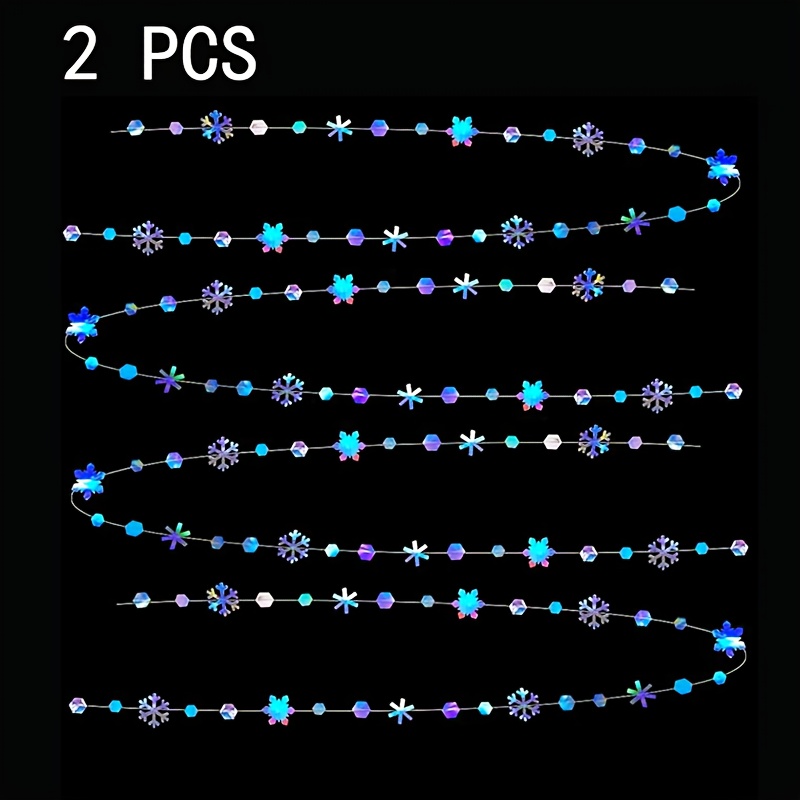 TEMU 2pcs Winter Party Decoration Iridescent Snowflake Garland Holographic Paper Snowflake Streamer For Winter Onederland Christmas Birthday Wedding