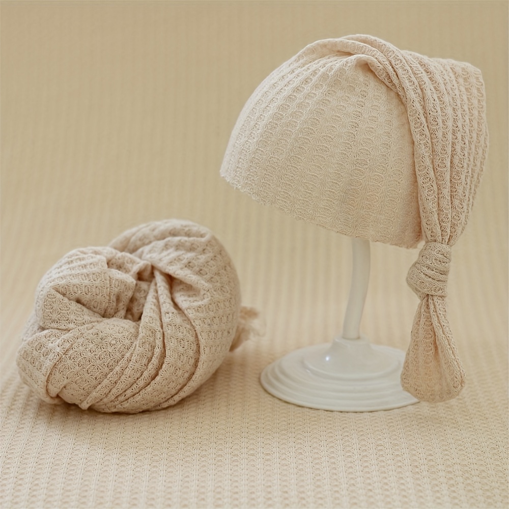 Image of 2pcs Stretch Wrap Hat Set Photography Props Wraps Long Tail Hat Swaddle Boy Girl Photo Props Accessories