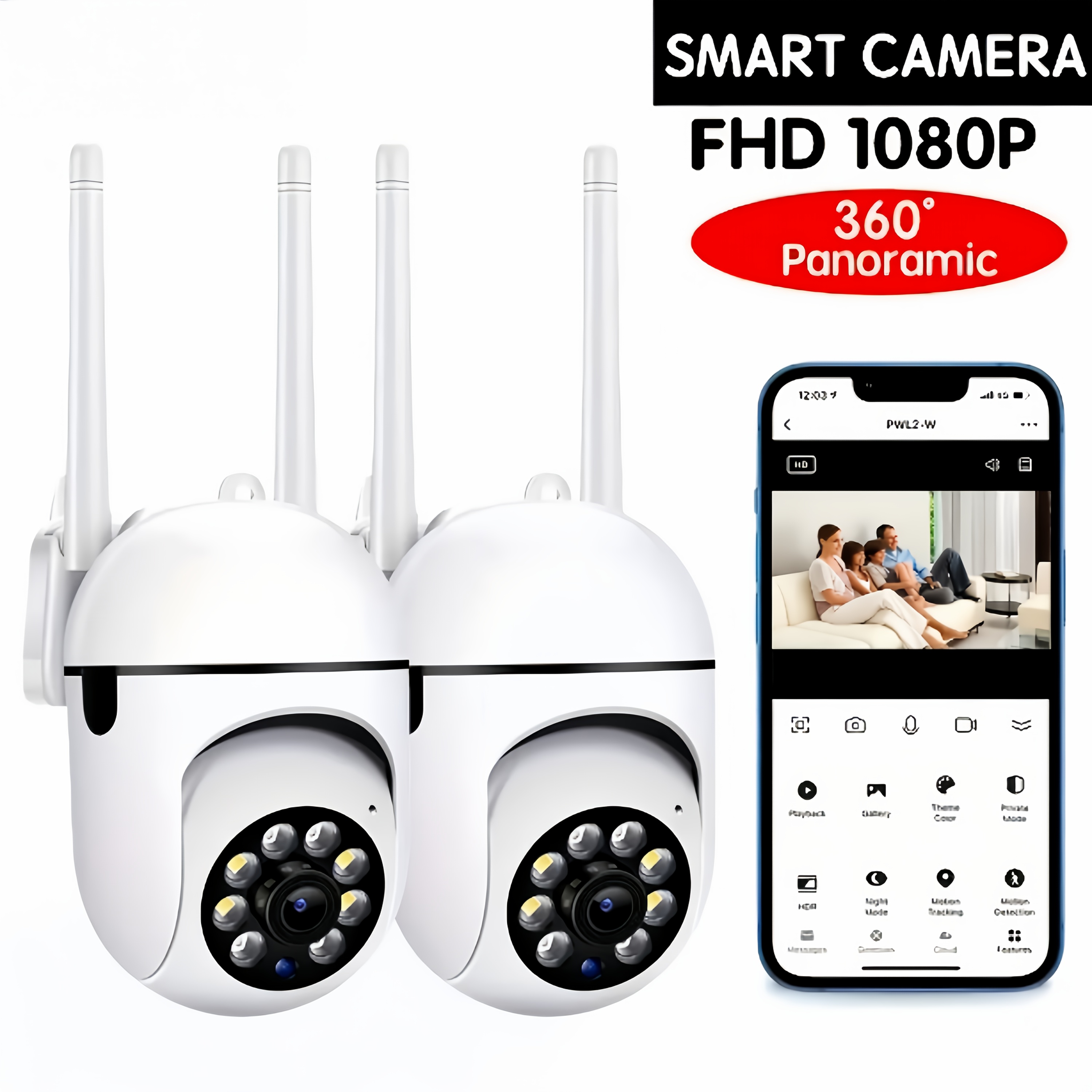 imagen del artículo Paquete de 2 Cámaras de Seguridad Inalámbricas Compactas - Video 1080P Full HD, Conexión Wifi de Largo Alcance 2.4G, Visión Nocturna, Vigilancia Remota por APP, Intercomunicador de Voz Bidireccional, Detección de Movimiento, Alertas en Tiempo Real para Vigilancia Doméstica y de Negocios, Abrir en una nueva pestaña.