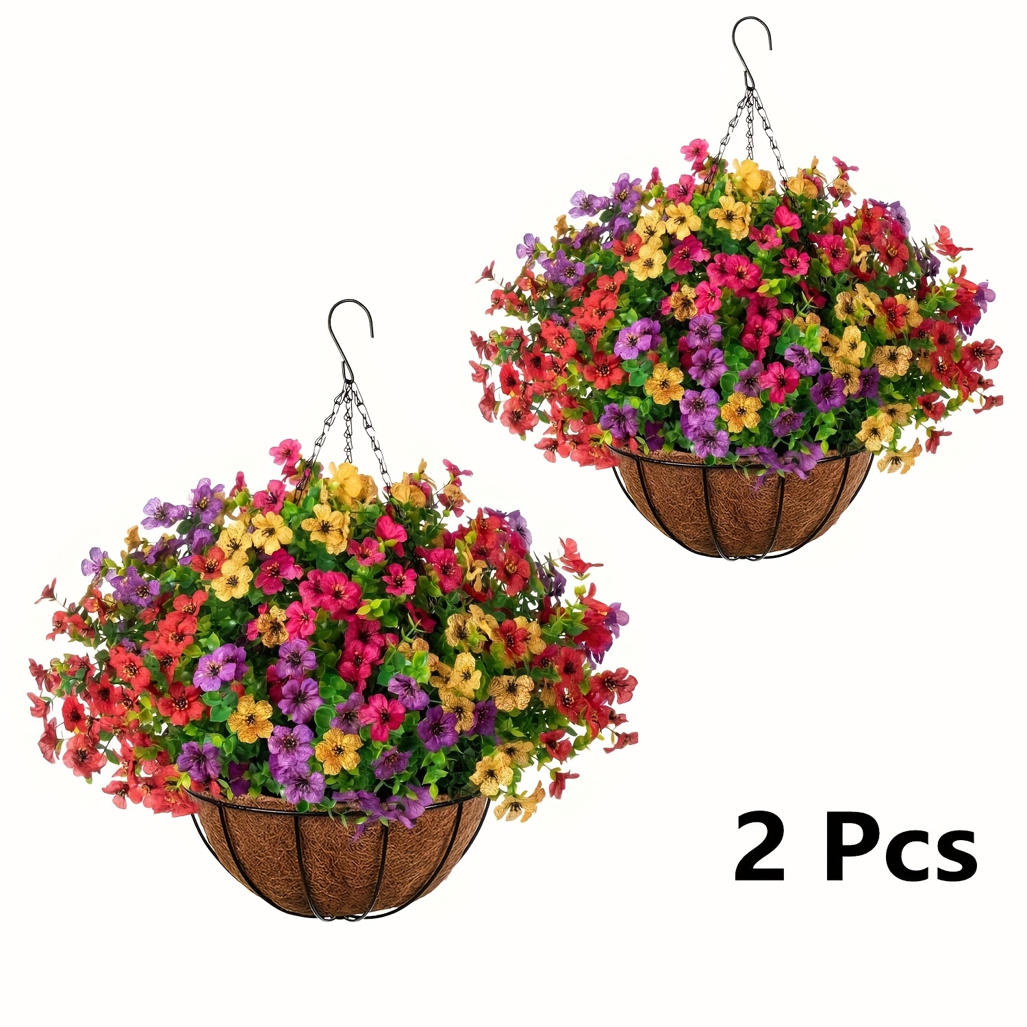 2pcs 7 8 10 inch artificial hanging basket with colorful daisy like flowers spring outdoor decor home porch patio balcony garden decoration plastic no power needed for christmas   house types