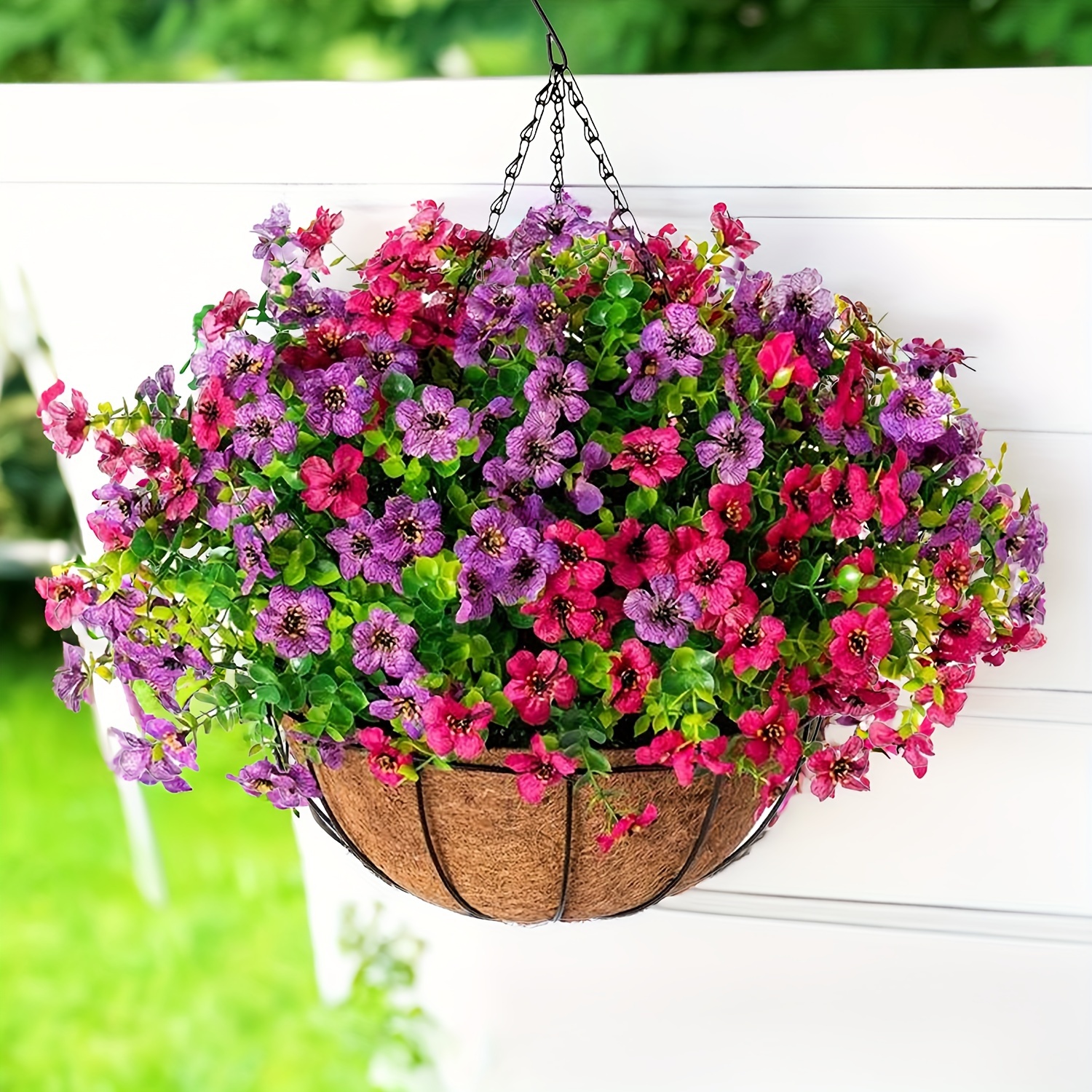 

1set, Artificial Hanging Plants Flowers With 8in Basket For Outdoor Spring Decor, Faux Silk Daisy Eucalyptus In Pot Planter Look Real, Uv Resistant Porch Home Indoor Patio Balcony Yard Decoration