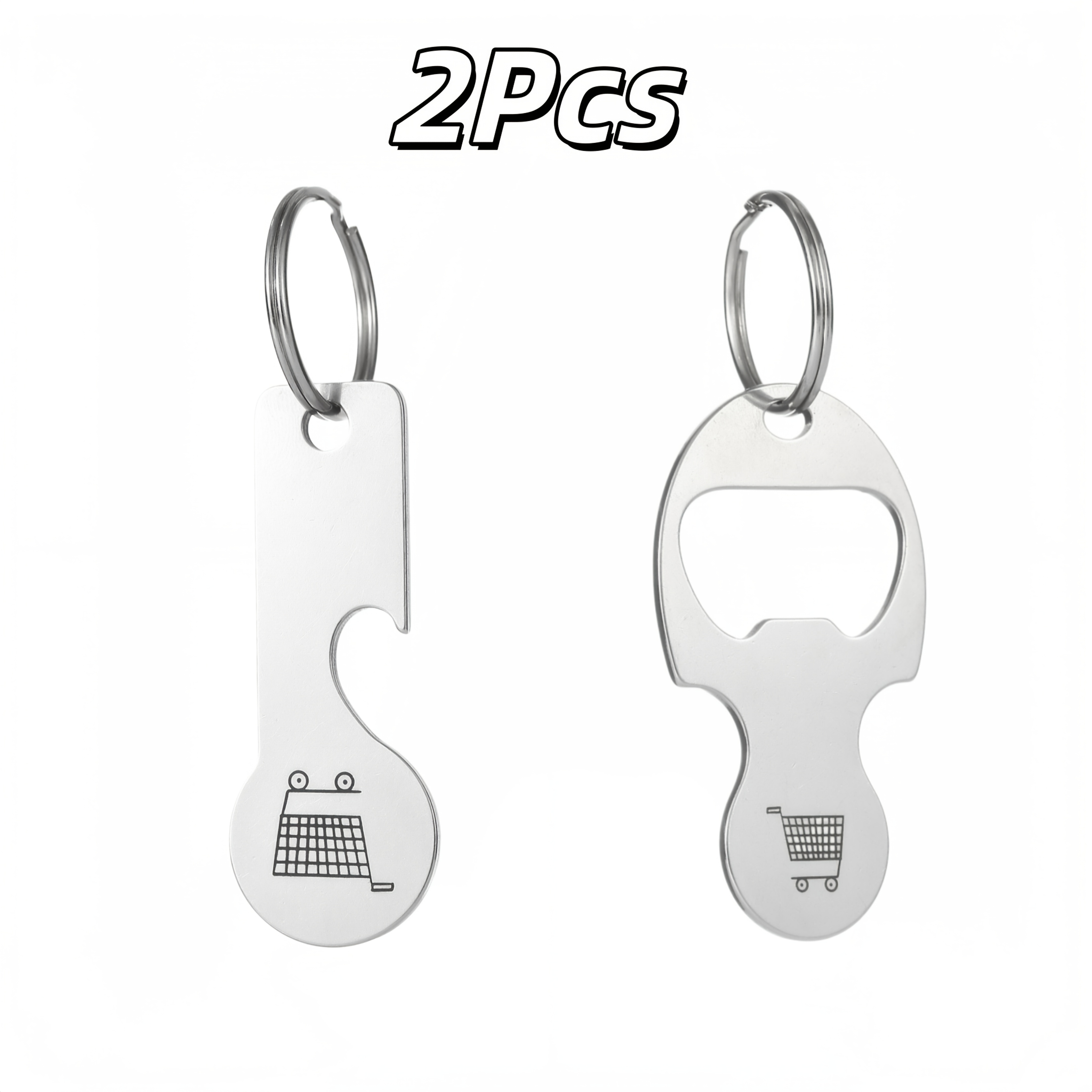 Image of 2-pcs Supermarket Shopping Cart Token Keychain, Bottle Opener, Exquisite Backpack Charm, Trolley Coin Keyring, Party Keychain Gift Set, Surprise Small Gift For Boyfriend Or Father Christmas Halloween