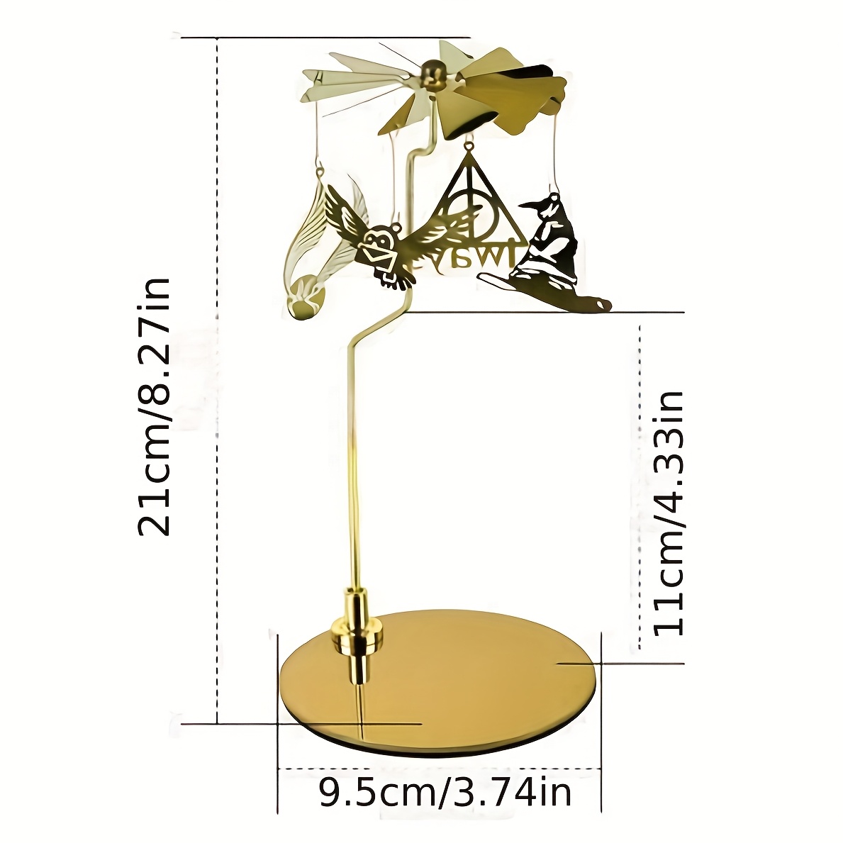 Image of Wb Warner . Harry Potter Series Rotating Candlestick, No Candle Glass Cup Included, Fun And Fashionable Desktop Ornament, Golden Deathly Hallows Owl Hedwig Pattern, Perfect For Harry Potter Fans