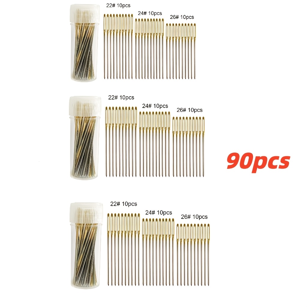 TEMU 90pcs Golden Tail Cross- Needle Set, Including Threading Tool And Adjustable Finger Protectors, Available In Various Sizes Suitable For