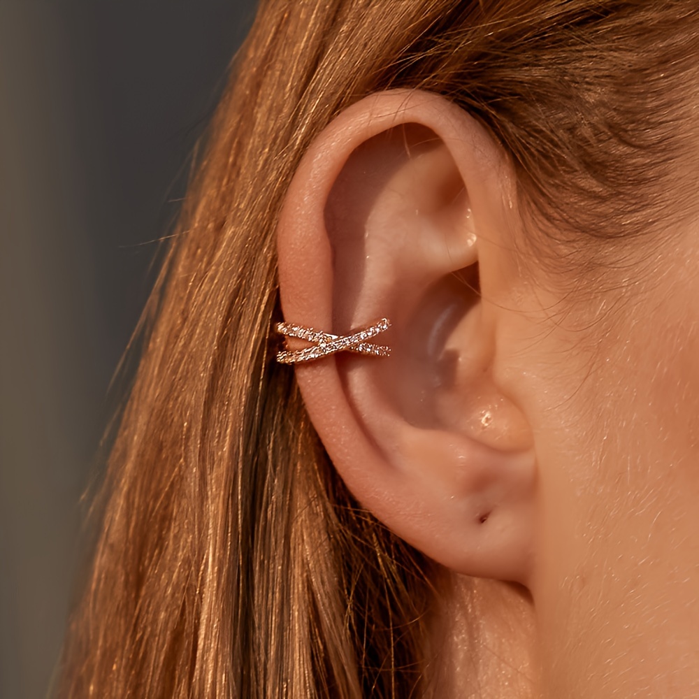 

Manchette d'Oreille Croix Chic Incrustée de Strass - Pas de Percage , de Zinc, pour Tenue Décontractée,