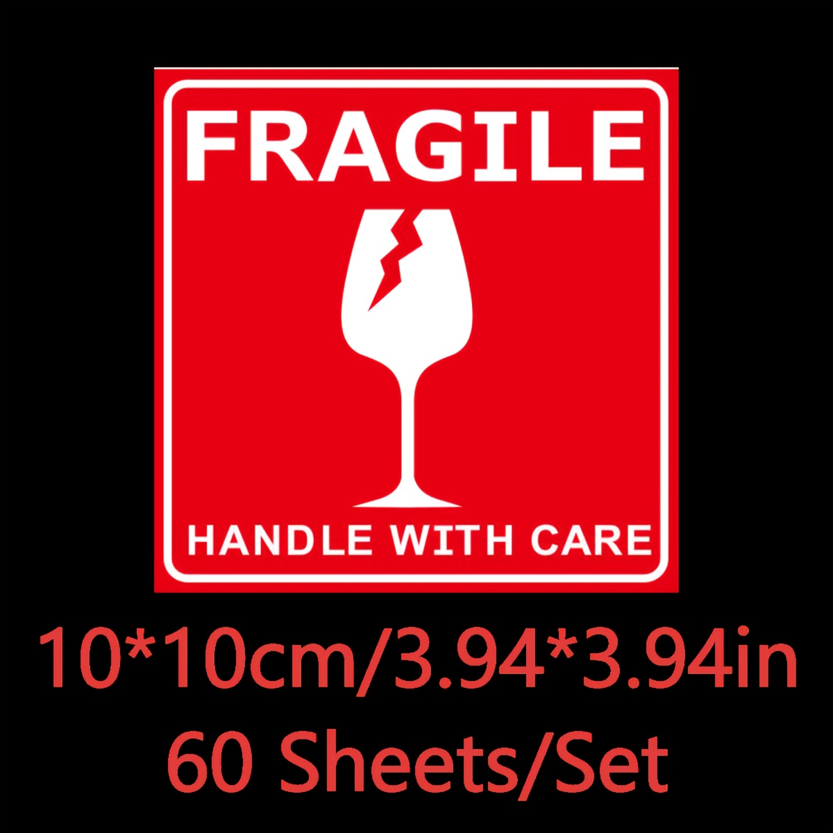 TEMU 60 Hojas de Pegatinas de Advertencia de Frágil 10X10Cm/3.94X3.94In, Etiquetas de en con Cuidado , Vidrio, Electrónica y Artículos Frágiles,