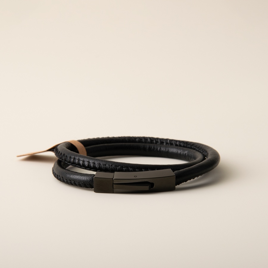 E-shop BLKSMTH Cooles schwarzes Leder Doppel-Disk-Armband