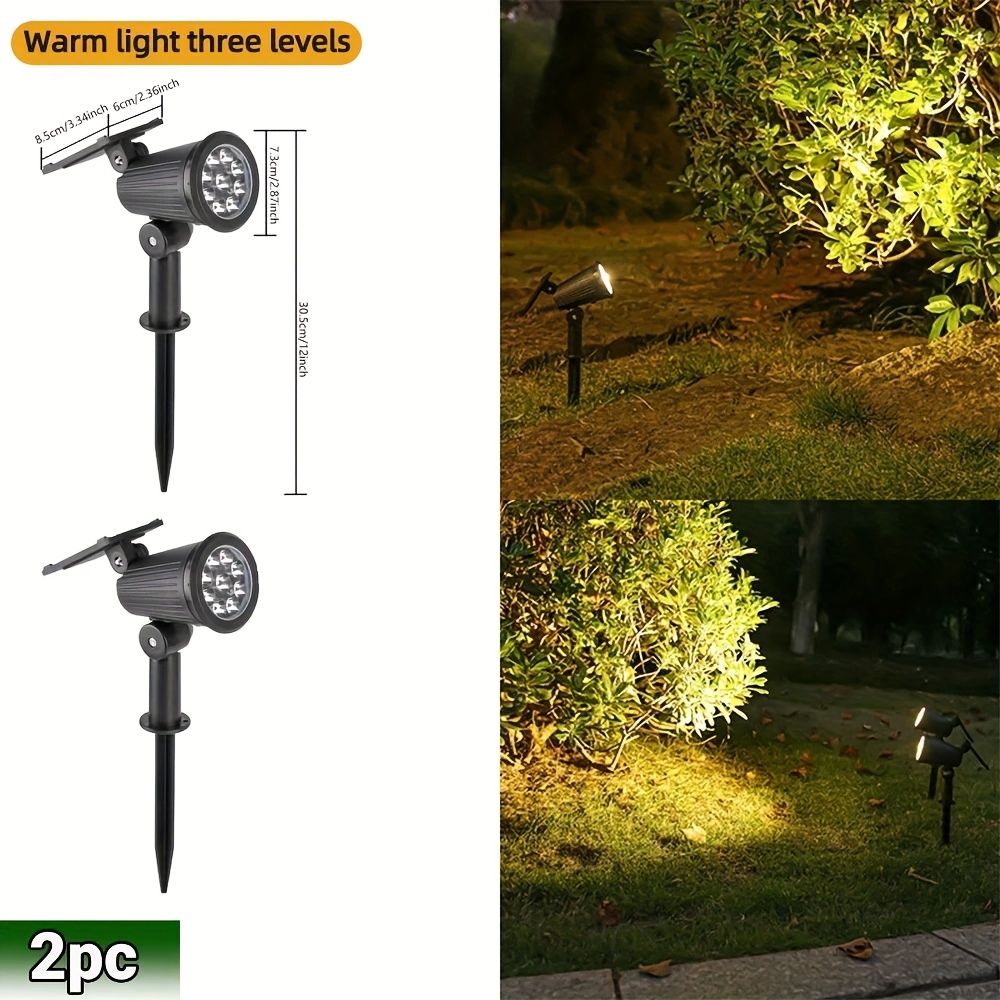 E-shop 2er-Set 9 LED Solarstrahler, IP65 Outdoor RGB Solar Landschaftsleuchten, Helligkeit einstellbar für Garten, Hof, Bäume, Hinterhof, Einfahrt,