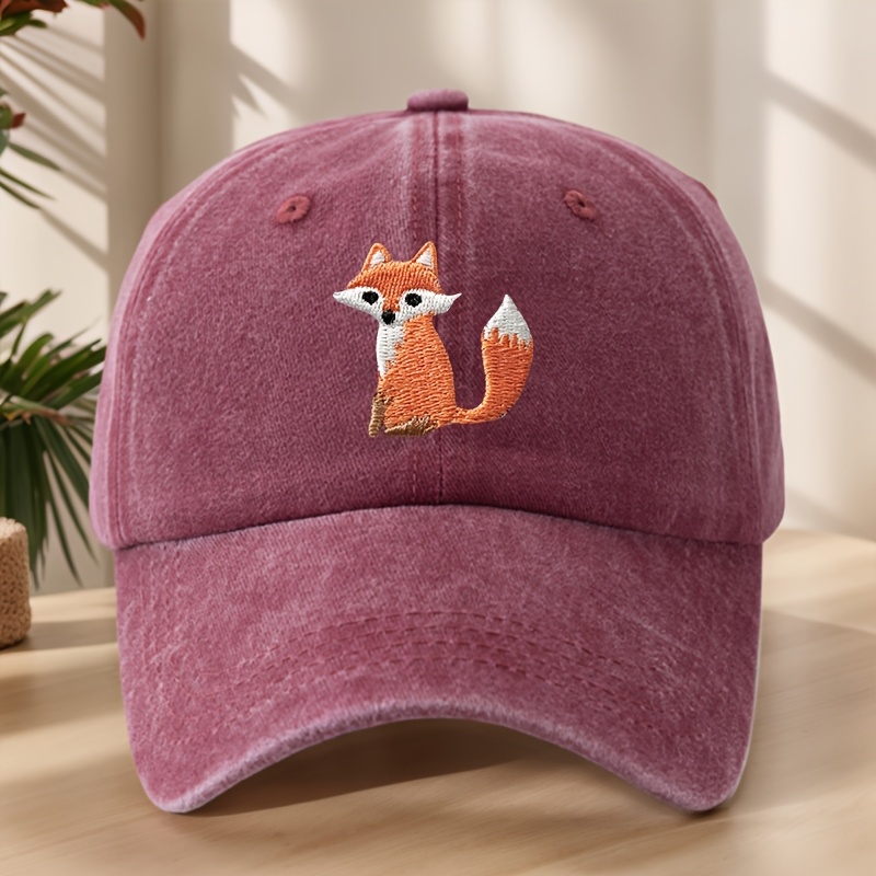 TEMU Fox Embroidery Baseball Washed Vintage Distressed Duckbill Hat Individual Street Hip-hop Cap Outdoor Leisure Sports Shopping Vacation Baseball