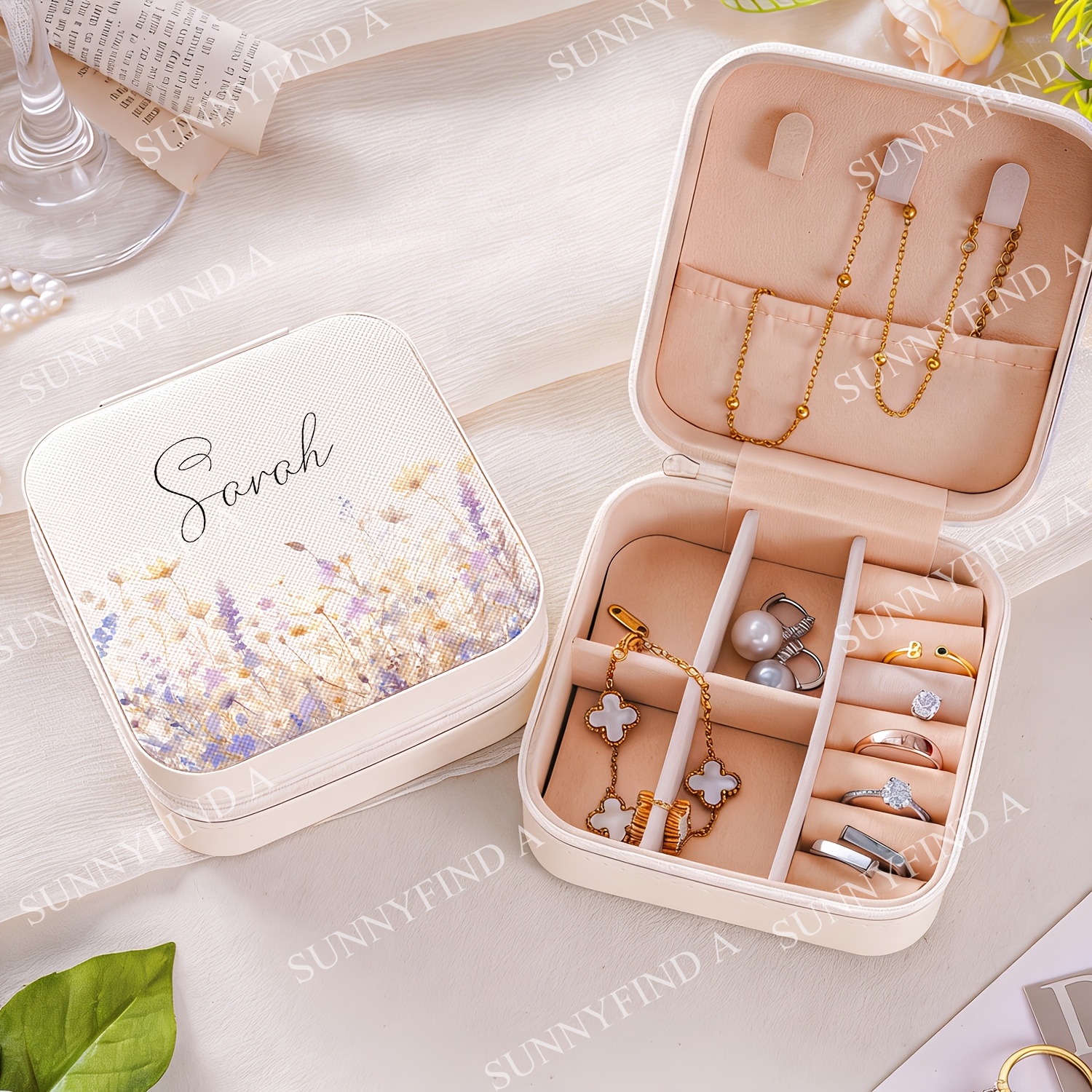 Personalized Lavender Flower Jewelry Box, Bridesmaid Gift
