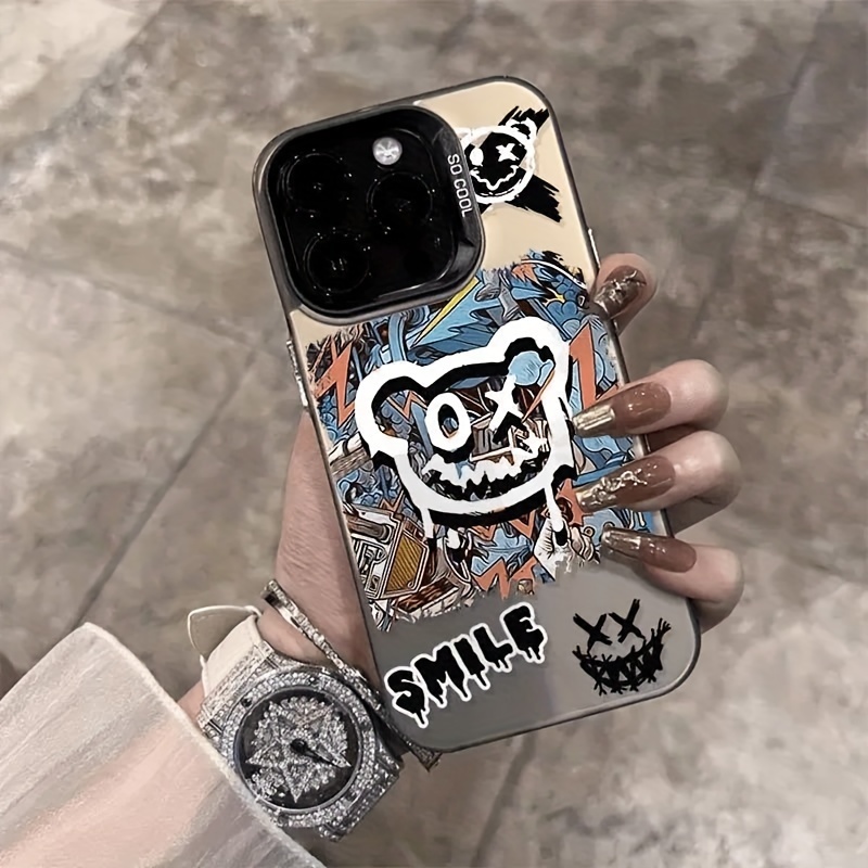 TEMU 1pc Dark Trendy Devil Bear Mobile Phone Case Simple Suitable For Fashionable And -garde People Smartphone Case For Iphone16promax/15/14/13/12/11