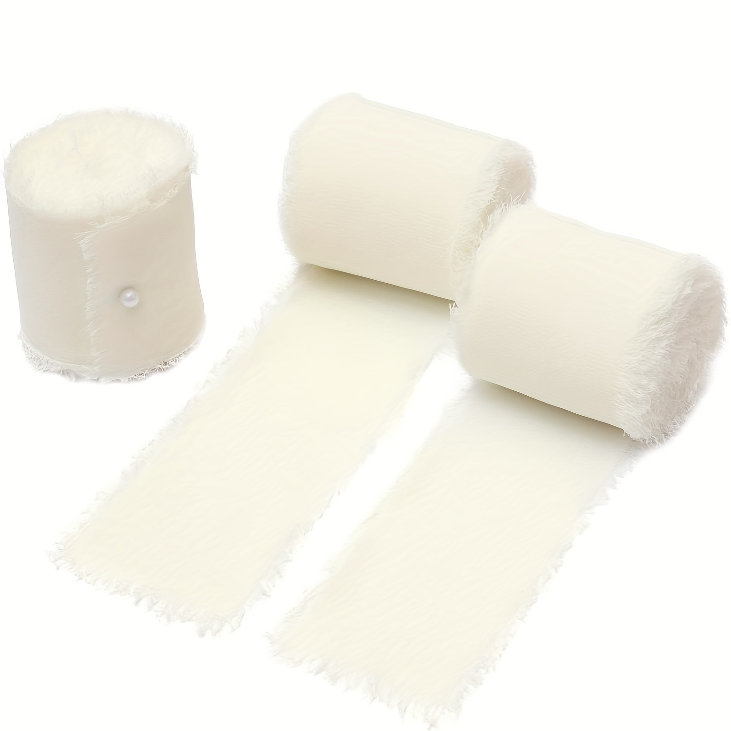 

Ruban en Mousseline Blanc Crème avec Franges, 2" x 5.1 - pour les Bouquets, de Cadeaux & l'Artisanat