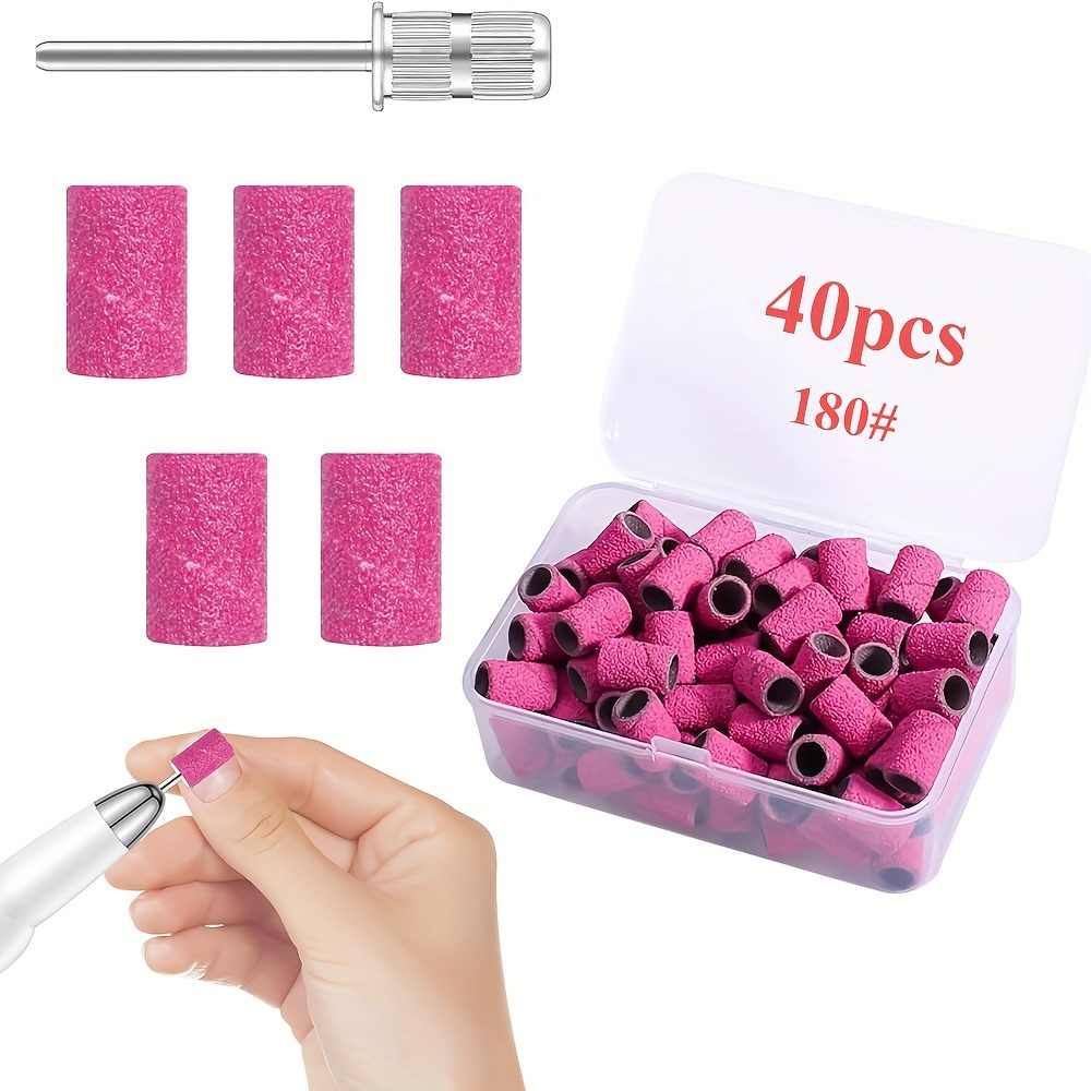 

40pcs GGJOYO Bandes de Ponçage pour Ongle Rose, Grain 240# - Grain Fin pour Lisses & Nail Art, Inclut Kit de Bits de Mandrin dans Étui Organisateur, Inodore, Fournitures pour Techniciens des Ongles