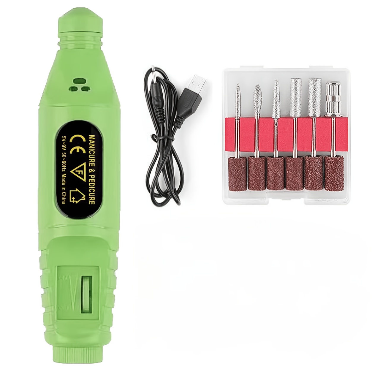 Green USB Electric Nail Drill Pen, Portable Nail File Set