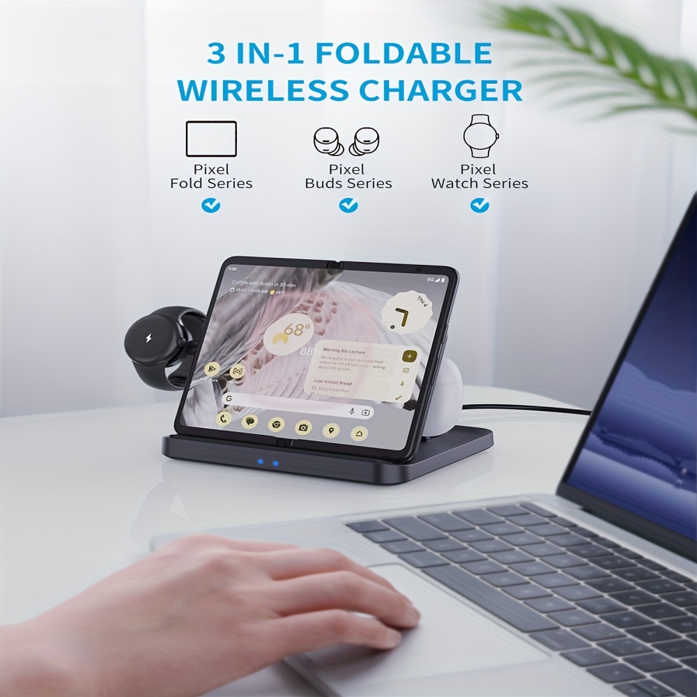 

3 In 1 Foldable Wireless Charging Station For , And 1, 15w Wireless Charger Stand For Pixel 8a/8 Pro/8/7 Pro/7a/7/6 Pro, Not For 2nd