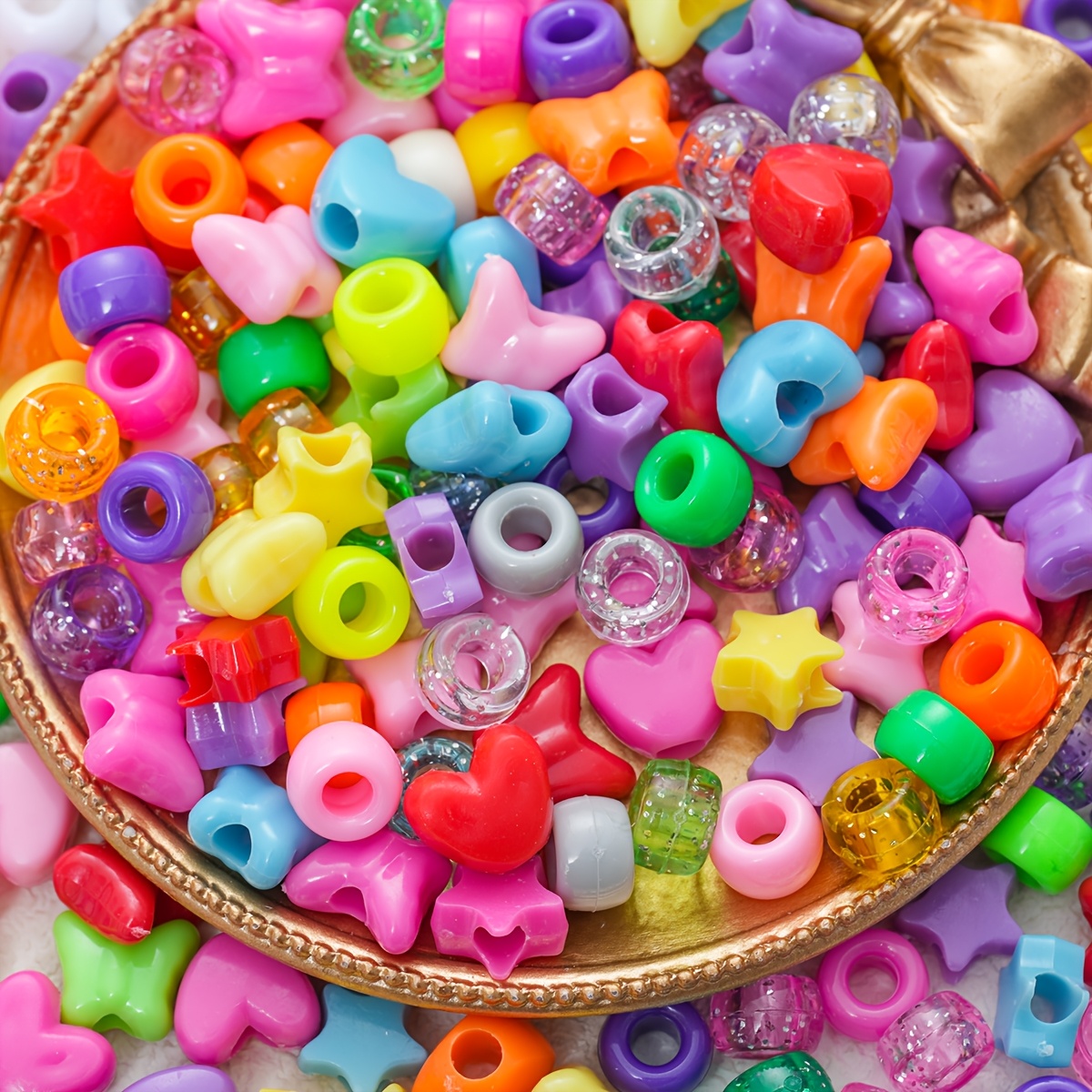 200pcs Multicolor Plastic Rainbow Pony Beads Mixed Hole Loose Beads For Making, Necklace And Bracelet Craft Accessories, Creative Keychain Pendant Earring Decorative Bead Supplies