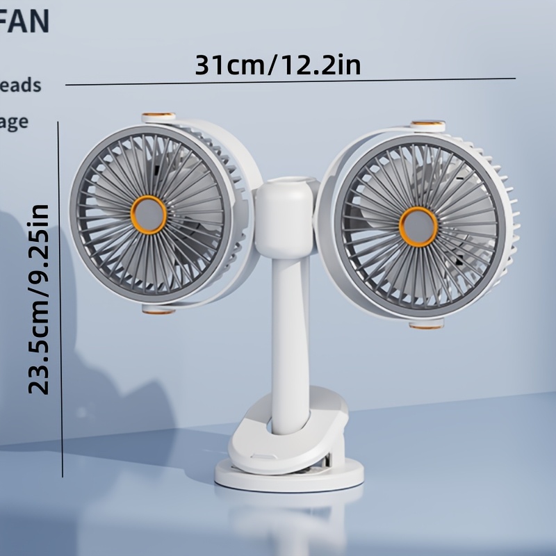 A Dual-Head Fan with Independent Control That Can Be Clipped, Hung, Stood, Or Suspended, Featuring Five Speed Settings That Can Be Switched with a Single Button. It Makes a Perfect Gift for Family, Friends, And Colleagues, Suitable for Housewarming