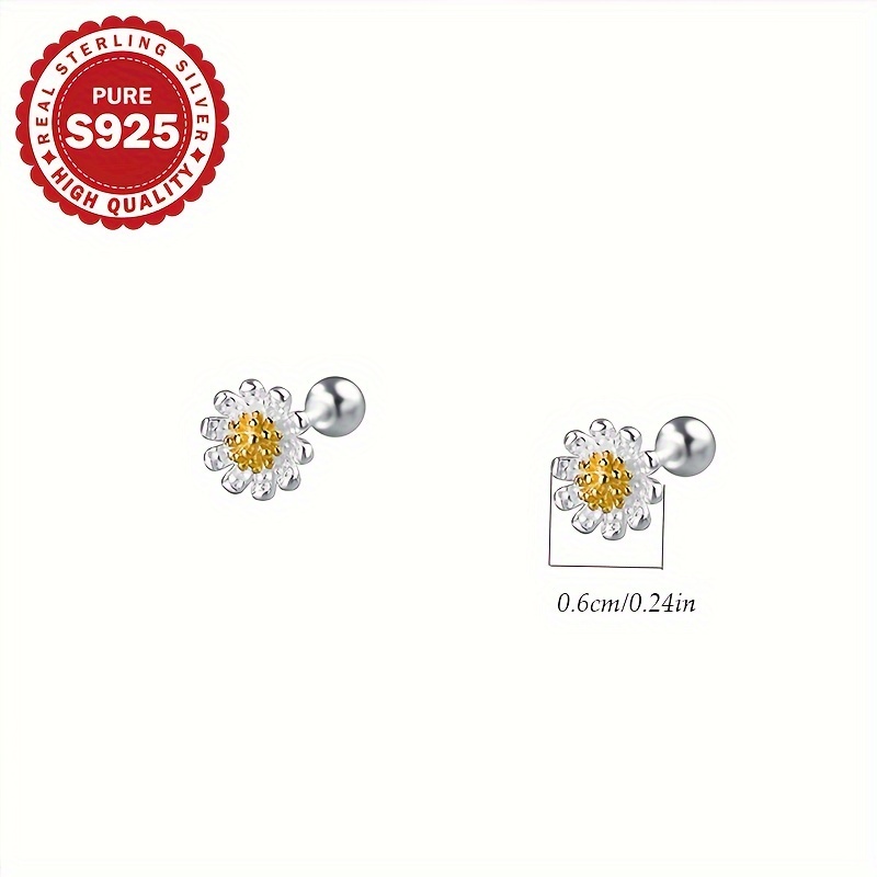 S925 Sterling Silver Daisy Flower Stud Earrings