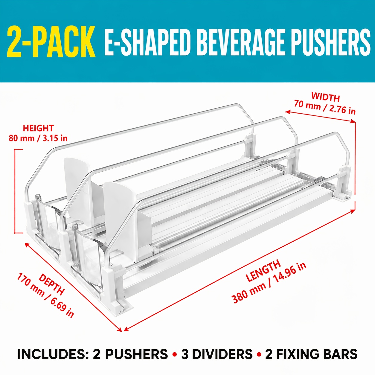 TEMU 2pcs Set: Home Refrigerator Soda Organizer, Convenience Store Shelf Drink Pusher, Supermarket Automatic Replenishment Device, Beverage Product