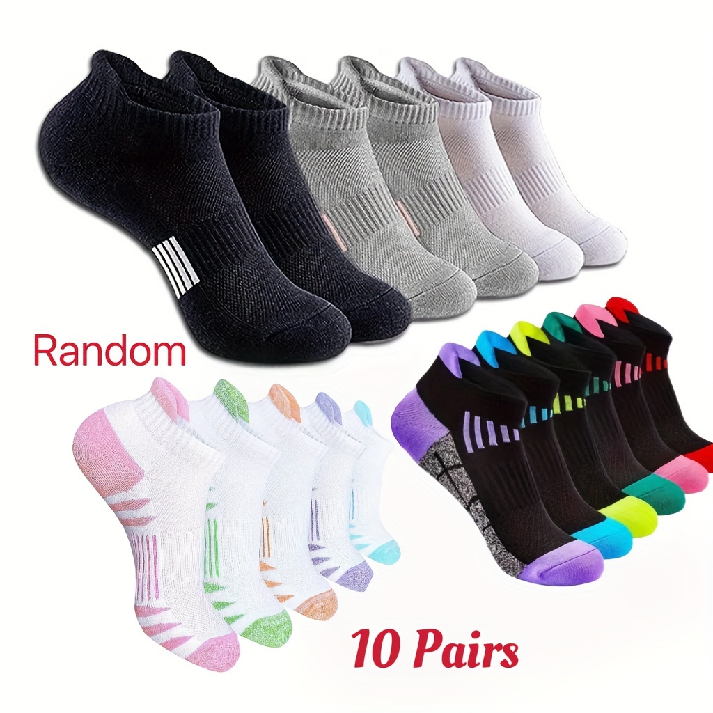 

10 Pairs Colors Women's Athletic Socks, Breathable & Moisture-wicking, Short Ankle Sports Socks, Polyester & Spandex , Machine & Dry Washable, Solid Pattern, Knit Fabric, Casual & Footwear Accessory