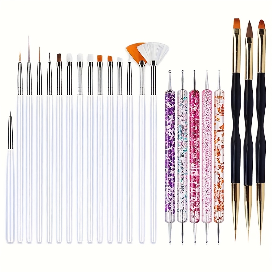TEMU 23pcs Nail Art Brush Set For Painting, Carving, And Dotting, Including Brushes