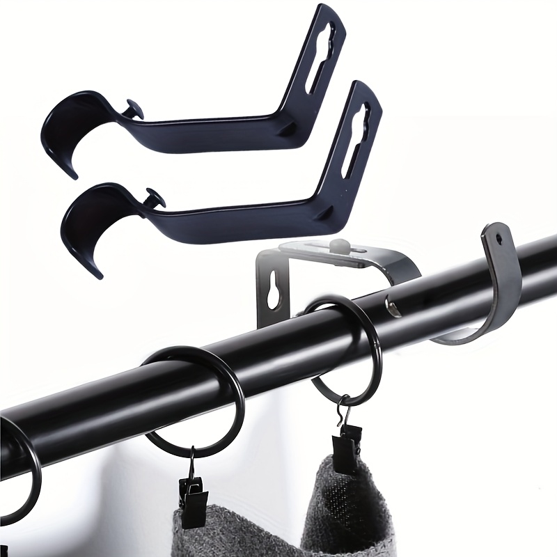 2pcs Black Rod Brackets Sturdy Window Shade Holder Bedroom Bathroom Supports Home Decor Hardware, Curtain Rod Bracket