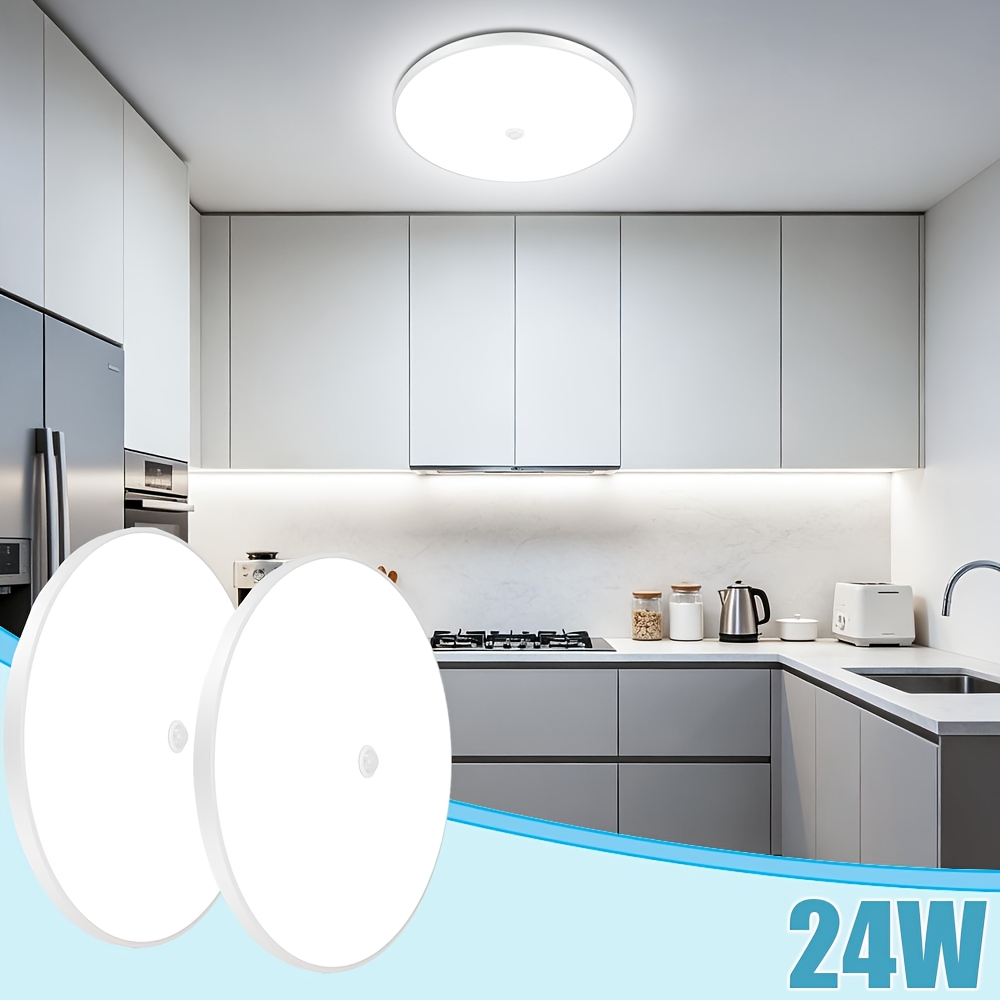 Image of 2pcs 24w Led Motion Sensor Ceiling Light Indoor, Cool White, Led Ceiling Lights Fitting With Pir For Porch Hallway Roof , Hallway, Stair, Porch, Garage, Toilet