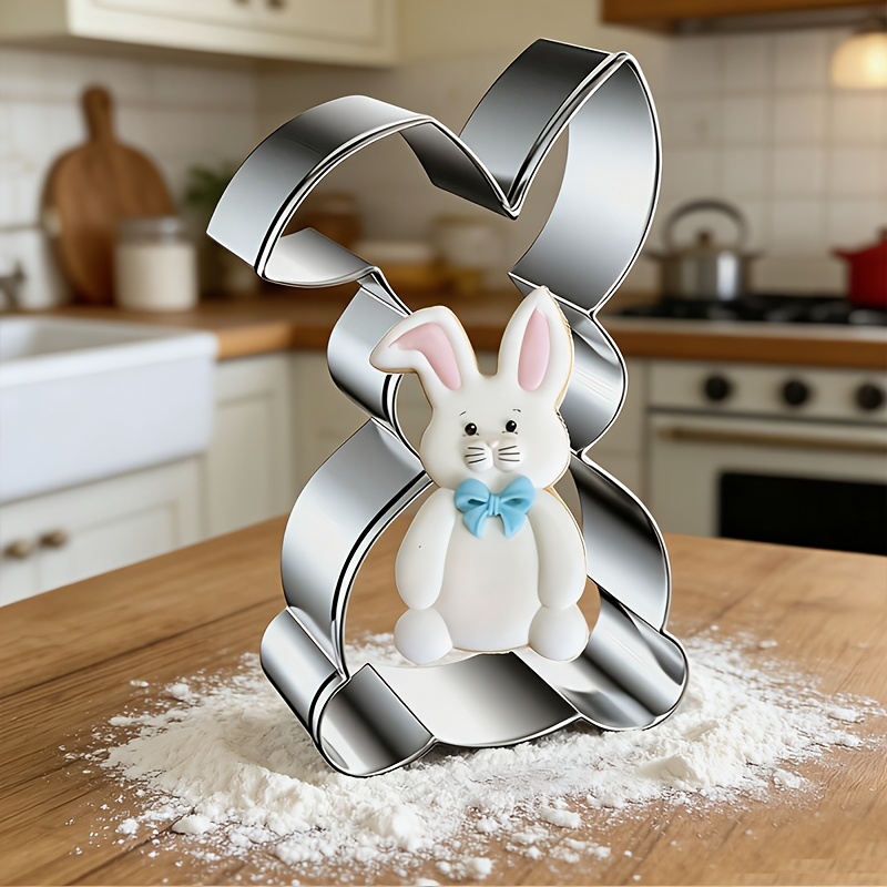 Image of 1pc Easter Stainless Steel Cookie Cutter, Cartoon Rabbit Cake Mold, Fondant Baking Mold