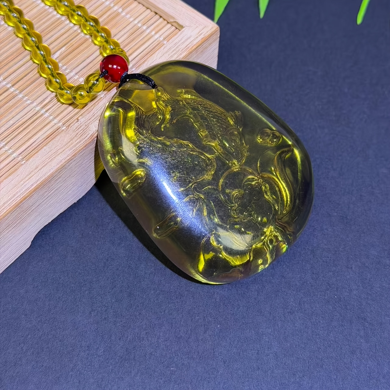 Amber Pendant Necklace with Pisces Engraving