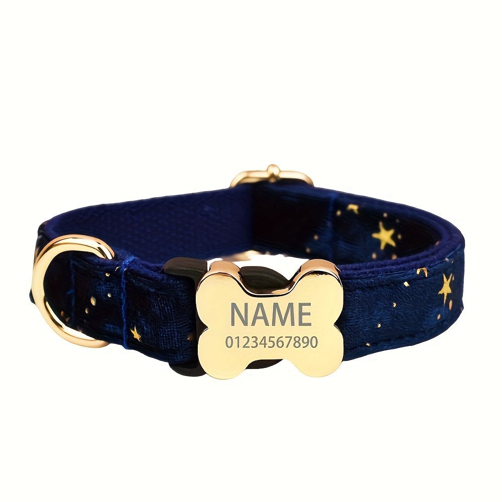 TEMU Customizable Feather Dog Collar Featuring An Engraved Metal Bone Id Tag â Includes Personalized Name And Phone Number, , Made From Soft And