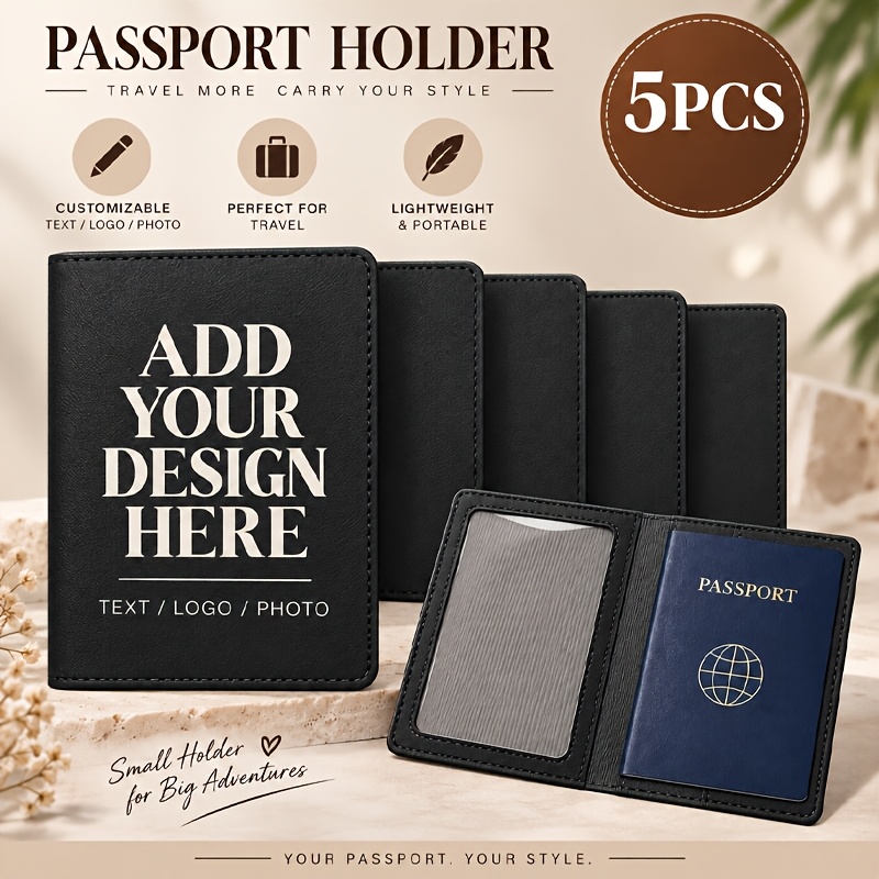 TEMU 5pcs Custom Passport Set, Personalized Covers, Faux Leather Material, Wear-resistant And Durable, Travel Wallet With Family Photos, Men And