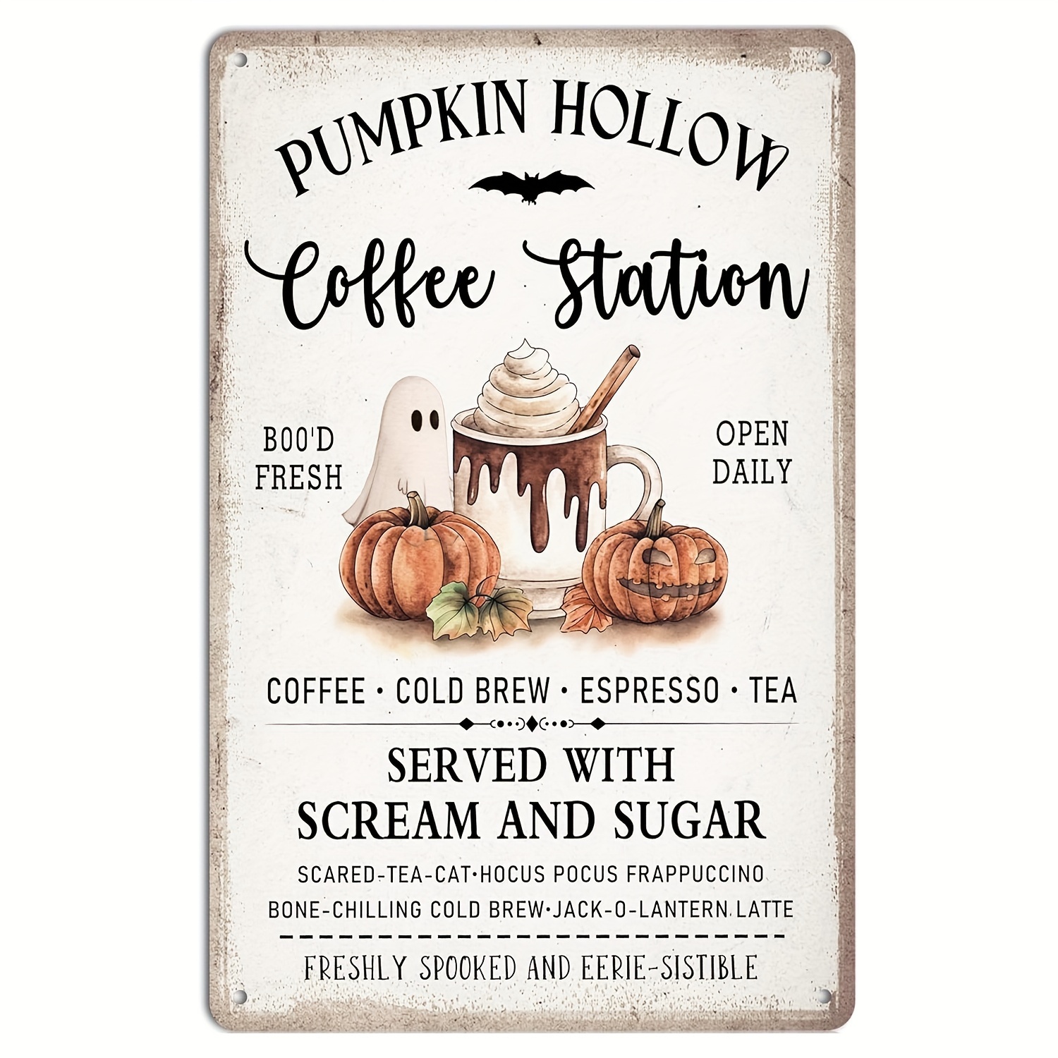 

Vintage Coffee Station Metal Tin Sign - Retro Haunted House Decor For Farmhouse, & Kitchen Wall Art, 8x12 Inches