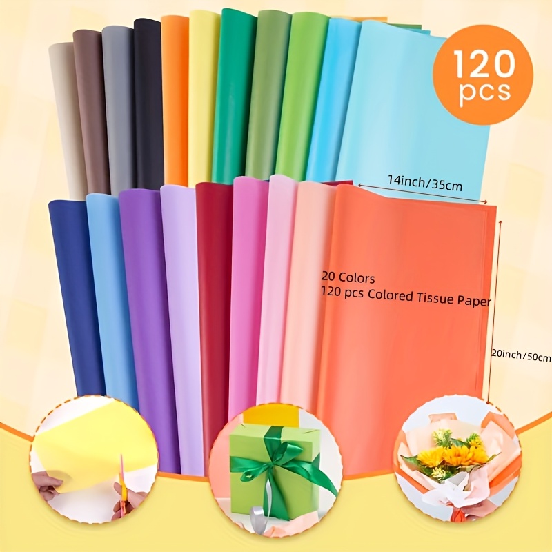 TEMU 120 Sheets Coloured Tissue Paper 50x35 Cm/20x14 In, 20 Colors Large Tissue Paper Sheets For Packaging Gift Tissue Paper, For Wrapping Gifts Arts