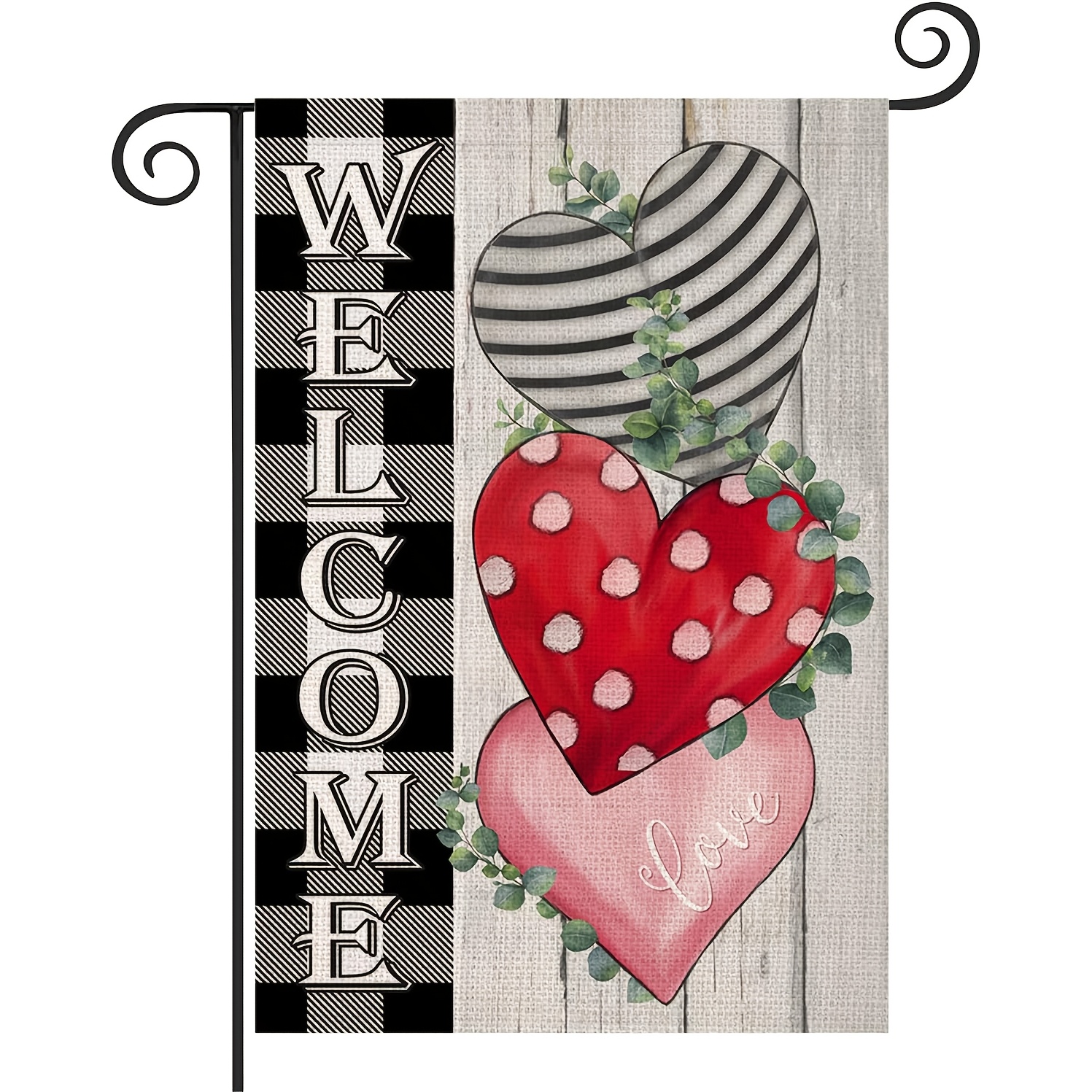 

1pc Vintage Valentine's Day Garden Flag, 12x18 Inch, In Heart, Rustic , Small Polyester Yard Flag For Farmhouse Outdoor Decorations, Checked, Outside Decorations