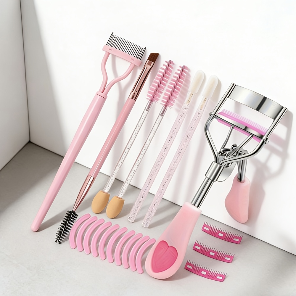 TEMU Eyelash Curler Set Makeup Tools Kit: 2-in-1 Brow Lash Comb, Eyeshadow Brush, Mascara Wands, Eyelash Guides & Separators, -one For Long-lasting ,