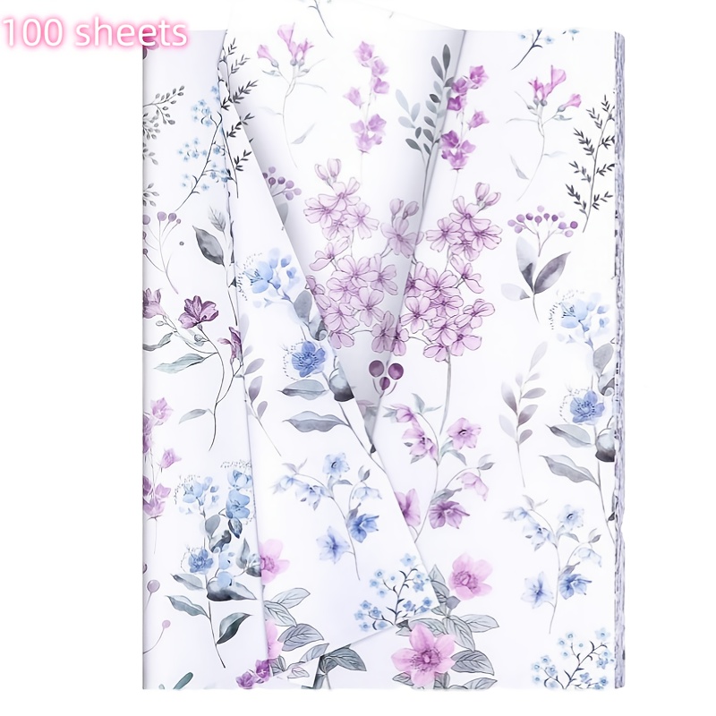 Image of 100 Sheets Purple Tissues, 50 X 35 Cm Purple Packaging Tissues Purple Printed Artistic Decorative Tissues For Birthday Wedding Gift Wrapping Supplies