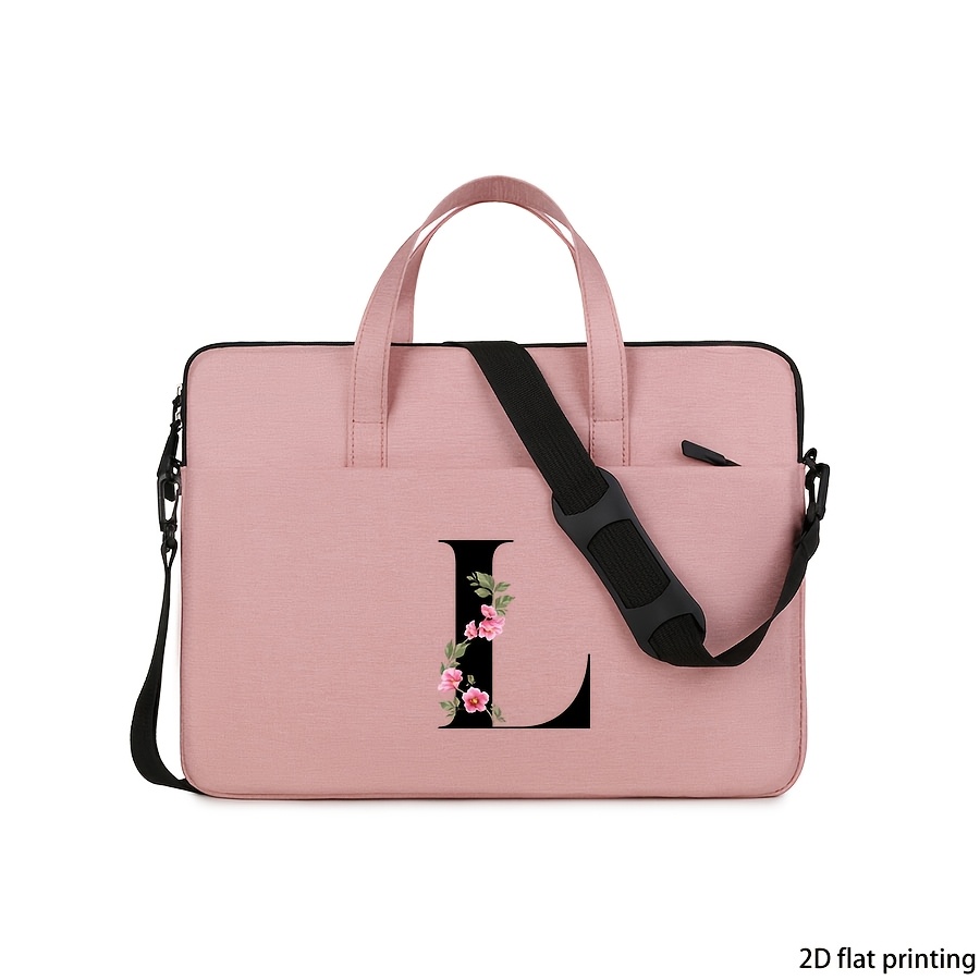 TEMU Plant Flower Letter Pattern Printed Laptop Bag, Large Capacity Lightweight Briefcase, Laptop Handbag, , Laptop Protective Case, Suitable For