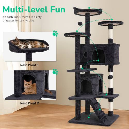54 70 multi level cat tree tower with scratching posts cozy condos space saving indoor cat playhouse durable plywood construction fun jumping platforms multiple colors for cats