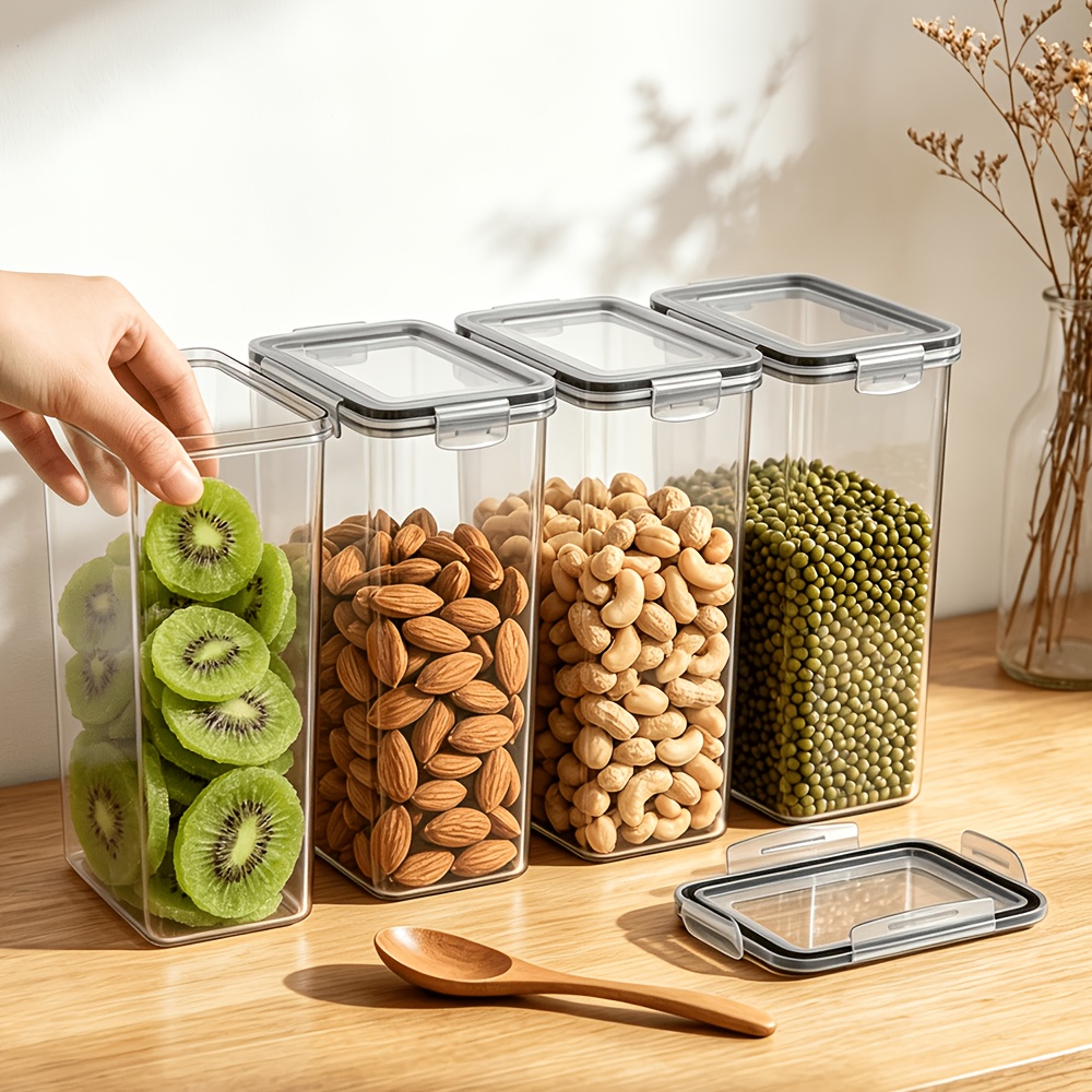 TEMU 4pcs (4pcs) Sealed Pasta & Grain Storage Boxes With Lids & Reusable Labels - Pp Plastic Containers Suitable For Pantry Organization, Airtight