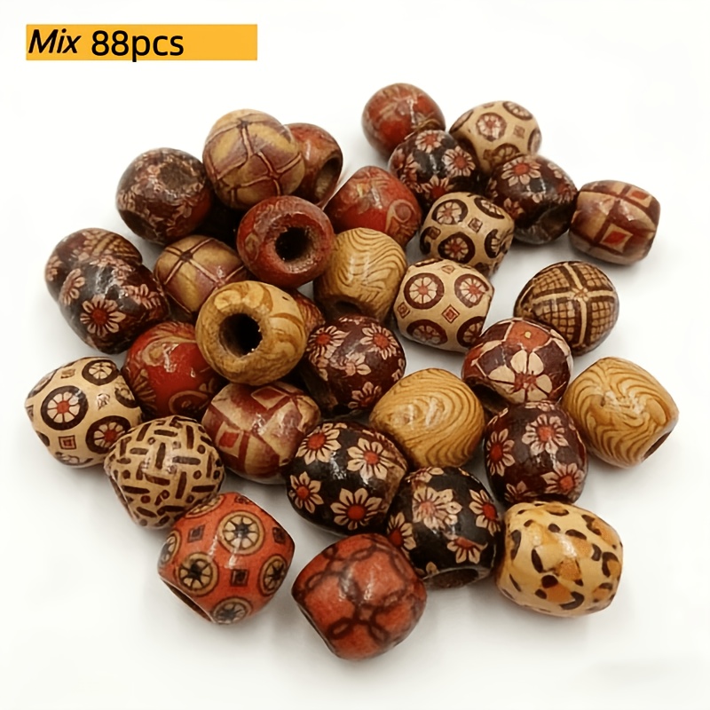TEMU 88pcs 9x10mm Mixed Color Wooden Beads Tribal Pattern Wooden Beads For Handmade Jewelry Additions