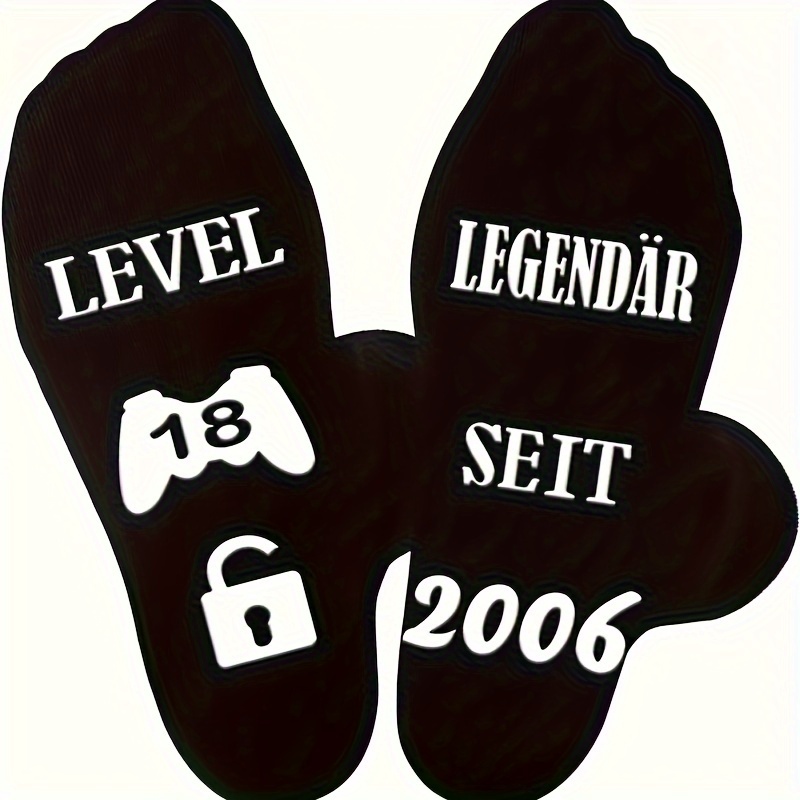 

1 Pair, Black Mid Tube Socks, Anti-slip, Novelty 18th Birthday Gift, Level 18 Legendary Since 2005 Design, Comfortable And Stylish Celebratory Footwear