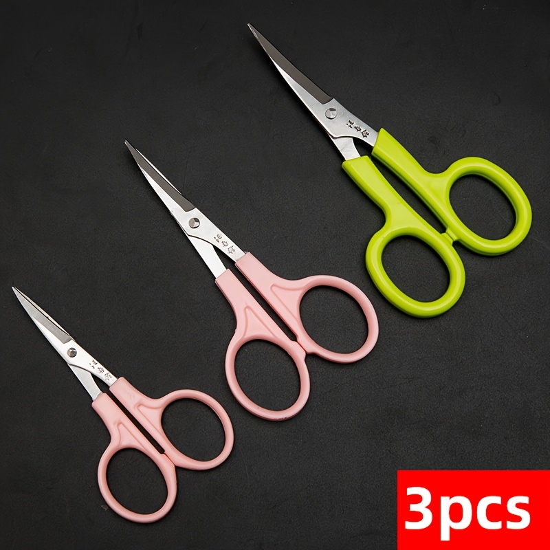 TEMU 1/2/3pcs Stainless Steel Curved Tip Scissors - Bent Tip Sewing & Cross- Needlepoint Thread Trimming, Hand Use, Pink/green Crafting Shears For
