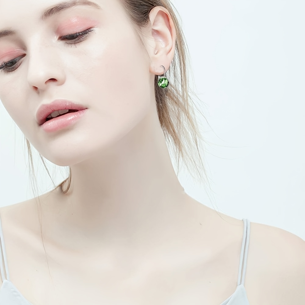 s925 sterling silver   embellished with artificial crystal pierced leverback cushion cut earrings fine jewelry gifts for women best for christmas Product details 0