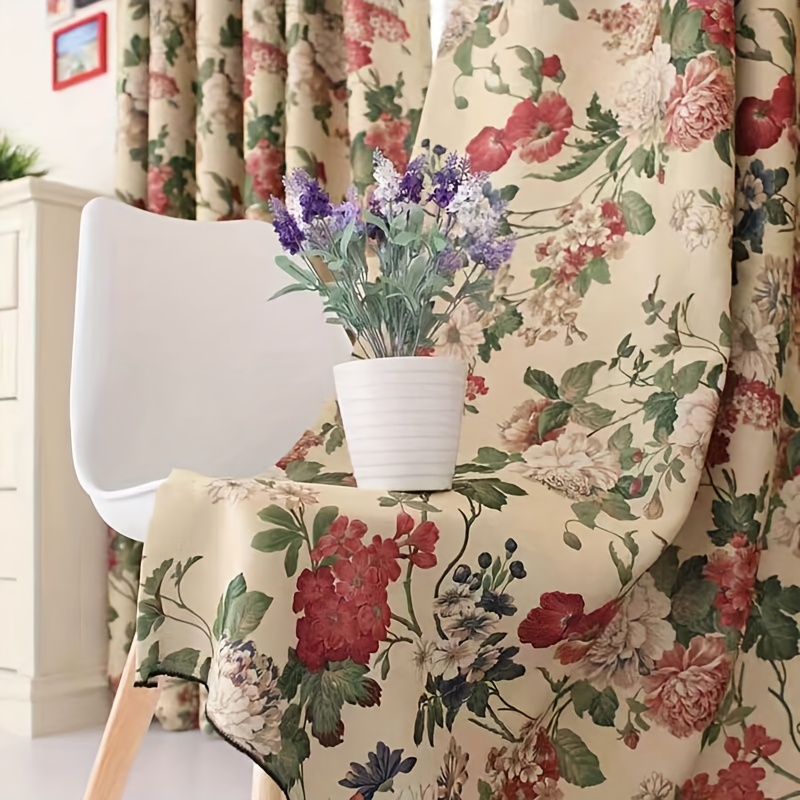 E-shop Vintage Amerikanischer Landhaus-Blumen-Vorhang mit Verdunkelungseffekt - 100% Polyester, Maschinenwaschbarer Vorhang mit Stangen-Tasche für