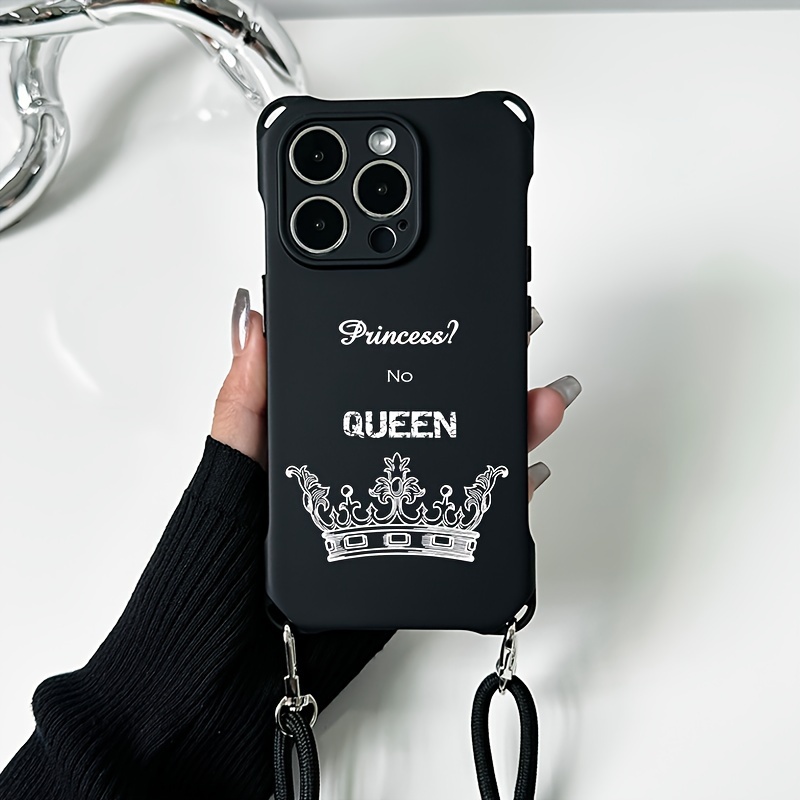 

queen" Pattern Printed Case For Iphone 11 12 13 14 15 Pro Plus Promax Four-corner Thickened Anti-fall Soft Phone Case With Adjustable Strap