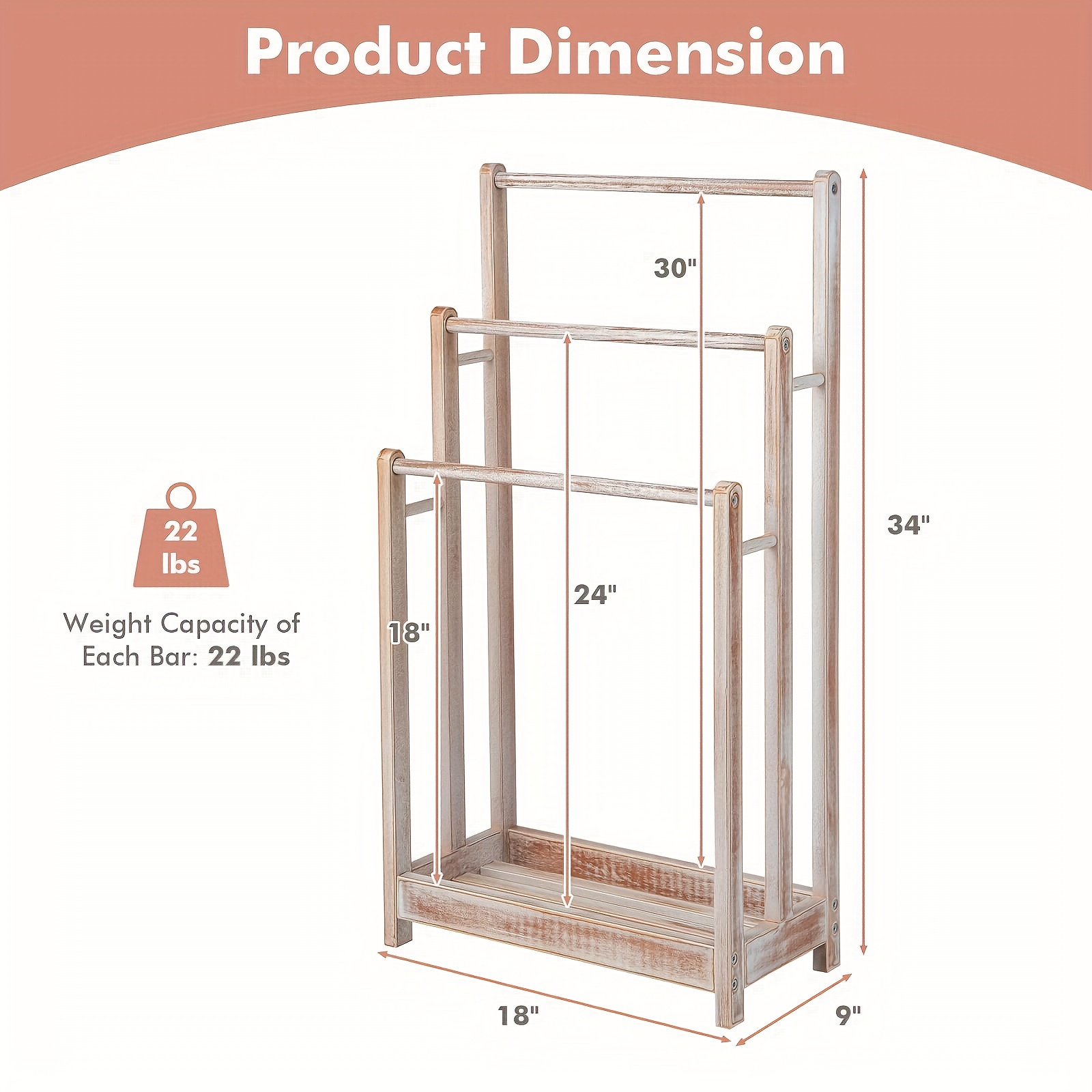 

3-bar Freestanding Towel Rack W/ Bottom Storage Shelf Anti-toppling Device